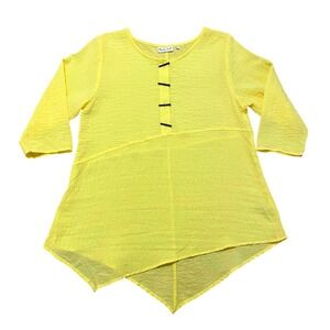Habitat Tunic Top Clothes to Live In Yellow Textured Asymmetric Large Lagenlook
